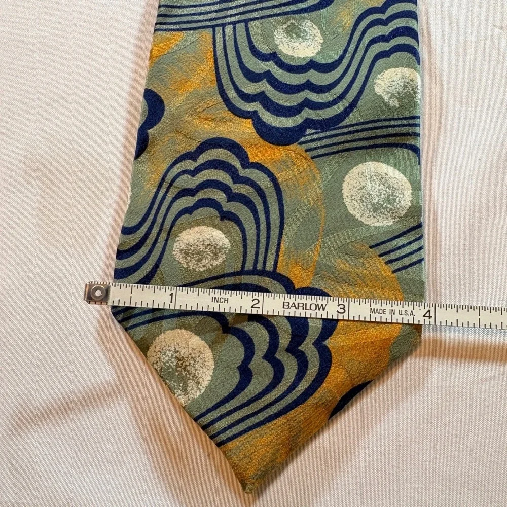 Wembley Silk Necktie Mens One Size Abstract Geometric Green Gold Blue USA Made
